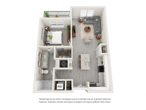 a stylized floor plan of a 1 bedroom192 sqft